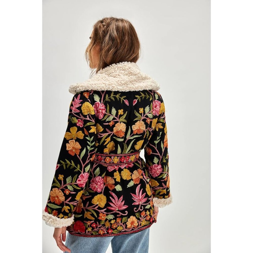 NEW Tach Ingrid Jacket Womens S Boho Chic Vintage 70s Embroidered Floral Cozy - Picture 2 of 9